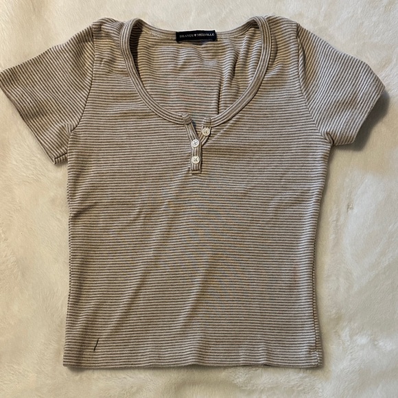 Brandy Melville Tops - Brandy Melville Beige Striped Ribbed Tee